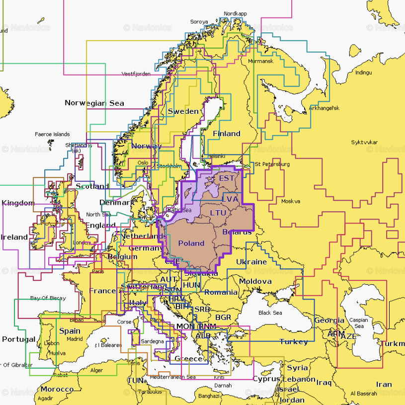 Mapy Navionics+ Regular obszary EMEA na kartach mSD